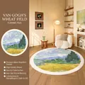 Round oil painting style rug with Van Gogh wheat field pattern and non-slip backing - Diameter 80cm / Wheat Field with Cypresses