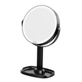 Tragbarer schwarzer LED-Schminkspiegel mit runder HD-Glasfläche und Smart-Touch-Steuerung - Desktop-Aufbewahrungsstil / 5-fache Vergrößerung / Schwarz