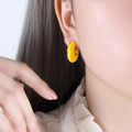 Minimalist yellow C-shaped geometric earrings in gold-plated steel for women - Yellow Enamel Gold-Tone C-Shape Hoop Earrings (F915)