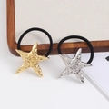 Minimalist metallic starfish hair ties in gold and silver with black elastic band - Gold Starfish Style