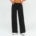 Women's high waist black wide leg yoga pants made of brushed elastic fabric - S / Premium Black