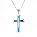 Silver stainless steel multi-layer necklace with blue enamel cross pendant for men - Silver Blue