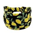 Bohemian style stretch sports headband with vibrant yellow lemon print on black fabric - 68