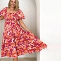 Detalle de vestido boho con estampado floral, escote cuadrado y mangas abullonadas de verano - S / Verano Vibrante Multi