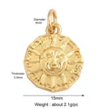 Golden sun relief pendant with zodiac symbols, 15mm round celestial charm for jewelry - Gold/Zodiac Sun