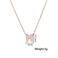 Rose gold H-letter pendant necklace with white enamel finish on a fine cross chain - 8803 Rose Gold White