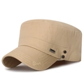 Khaki cotton cadet cap for men with metal SPORT badge and curved embroidered brim - Beige