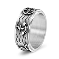 Vintage steel rotating ring for men with anchor compass and nautical motifs - US 7 / Antique Silver