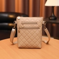 Beige quilted rhombic crossbody phone bag with multi-layer zippers and woven strap - Khaki