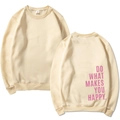 Sweat Y2K beige à col rond avec impression rose 'Do What Makes You Happy' au dos - S / Khaki Slogan