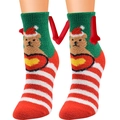 Calze natalizie in pile corallo con corna 3D e motivo a orsetto magnetico - Pattern 14 (Red Green Stripes Teddy Bear)