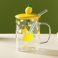 Transparent glass Shiba Inu cup with a yellow lid and lemon-shaped handle decoration - Lemon / Single Mug