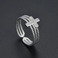 Adjustable silver multilayer cross ring with micro-paved zircons and twisted band - Adjustable Open / Silver