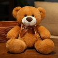 Classic dark brown teddy bear plush toy with a decorative satin ribbon bow - 35cm / Light Brown