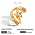 18K vergoldeter Edelstahl-Sternring mit herzförmigem Zirkon und 5,9 g Gewicht - JDR0303008-7 Stern Herz Offener Ring / Gold