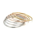 Set of 7 minimalist 3mm stackable bangles in gold, silver, and rose gold finish - 53mm Inner Diameter / Tri-color Mix Set (7 Rings)