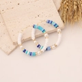 Bohemian colorful heishi clay bead hoop earrings with pearls and gold accents - 9# Mixed Blue