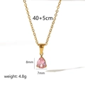 Detail view of pink teardrop gemstone necklace with dimensions 40+5cm length and 8mm pendant - Pink Teardrop (TN3316-PK)