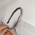 Braided light purple headband with twisting silk, gold chains, and blue-grey rhinestones - 210447 Grey