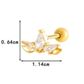Gouden piercing oorknopje met drie zirkoonstenen en bolsluiting, maat 1,14x0,64cm - Kroonstijl (0197-4#) / Goud
