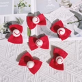 Set of 6 red felt bow decorations with white pom centers for DIY Christmas crafts - Red Bow / Red