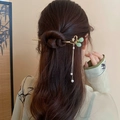 Épingle à cheveux chinoise avec pendentif en jade vert et perles sur modèle - Pompon Perle Pendentif Jade Vert Doré (45#)