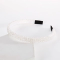 Detail view of double-row crystal beaded headband with polished white faceted beads - White
