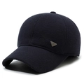 Men's navy blue thickened winter baseball cap with textured knit and metal logo - Adjustable / Navy Blue