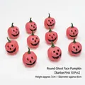 Set of 10 Barbie pink Halloween pumpkin ornaments with creepy smiling faces - Round Ghost Face Pumpkin (Pink) 10PCS
