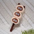 Plush cat dango skewer keychain with yellow balls and blue embroidered feline expressions - Siamese Cat