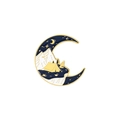 Adventure-themed crescent moon pin with mountain and tent camping scene on dark blue base - Moonlight Snowy Mountain (xz4245)