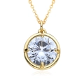 Close-up of square zircon pendant necklace featuring a round prong-set sparkling crystal - Clear Round Style (B296)