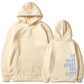 Oversized beige hoodie with blue Do What Makes You Happy print on the back - S / Khaki (Pattern 2)
