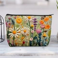 Trapez-Kosmetiktasche aus Leinwand mit 3D-Ölgemälde-Blumenmuster und schwarzem Zipper - Ölgemälde Blumenmuster (jiayingljb17)