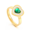 Minimalist 18k gold plated stainless steel ring with a green heart-shaped gemstone - US 9 / Gold Green (KR101869-K)