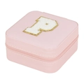 Pink portable travel jewelry box with letter P plush patch and gold glitter trim - Letter P (No Mirror) (FS61) / 10x10x5cm