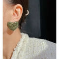 Boucles d'oreilles cœur vintage français avec cristaux verts et plaqué or - Style 7-Vert