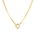 Flache goldene Schlangenkette mit dekorativem großem Federverschluss und 18k Vergoldung - Schlangenkette mit Seemannsverschluss-Anhänger