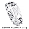 Men's silver stainless steel Cuban chain bracelet with X-pattern crystal inset - Silver Cuban Link with Zirconia X Plate (KB51666-D)