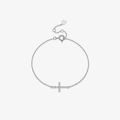 Bracciale a croce in argento sterling S925 con zircone bianco e catena regolabile fine - Argento-Bracciale