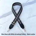 Adjustable wide replacement strap with black and white geometric arrow patterns and gold hooks - Light Gold Buckle / Black with White Arrow - Black Leather