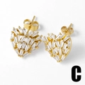 Orecchini a cuore placcati oro 18k con zirconi baguette incastonati a pavé - Stile C/Oro/Piccolo / Oro