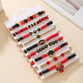 Red and black American football beaded bracelet set with Game Day charms and 00 jersey - SY0761-1 Red Black Gold 10pcs Set