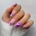 Matte purple and pink press on nails featuring heart and Yin Yang designs in a long square shape - Purple Heart Tai Chi Matte Style (JP2406)