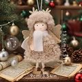 Muñeca ángel de lana beige con astas de lentejuelas doradas y adorno de copo de nieve - Colgante de Ángel Caqui (K-TS174)