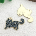 Cute black cat and gold enamel moon pendant accessory for Halloween DIY jewelry crafts - Stretching Cat (21x13mm)