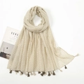 Beige floral cotton linen scarf with tassels and delicate star patterns shown on white background - Xb574-01 / 180*90CM