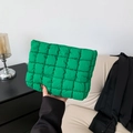 Minimalist bright green quilted clutch bag featuring puffy square checkerboard texture - Green