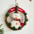 Christmas snowman rattan wreath with Merry Christmas sign and red berries, 40cm variant - Christmas Snowman Wreath A - Red Top Hat Style