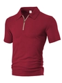 Close-up of burgundy waffle knit polo shirt with zipper placket and soft fabric texture - S / Burgundy